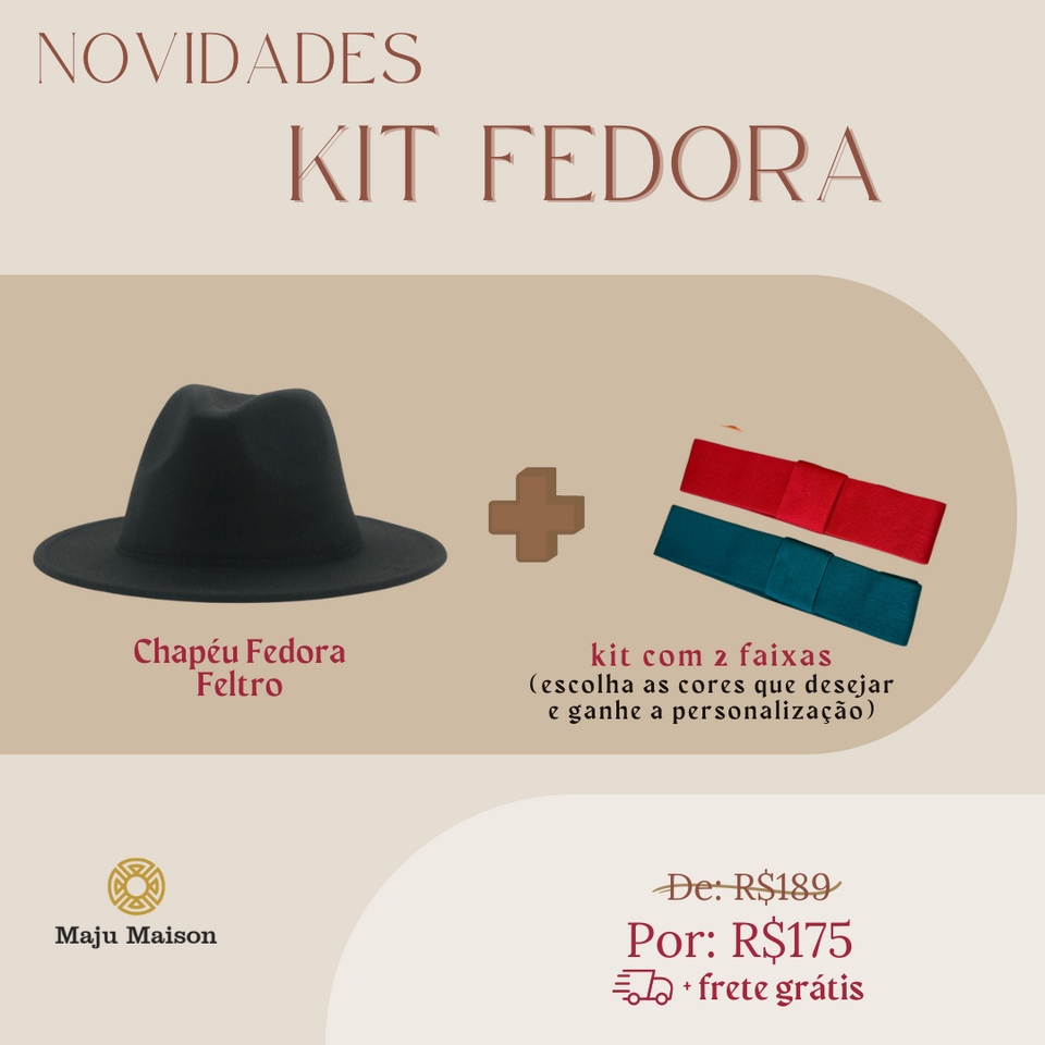 KIT CHAPÉU FEDORA FELT INVERNO + 02 FAIXAS EXTRAS